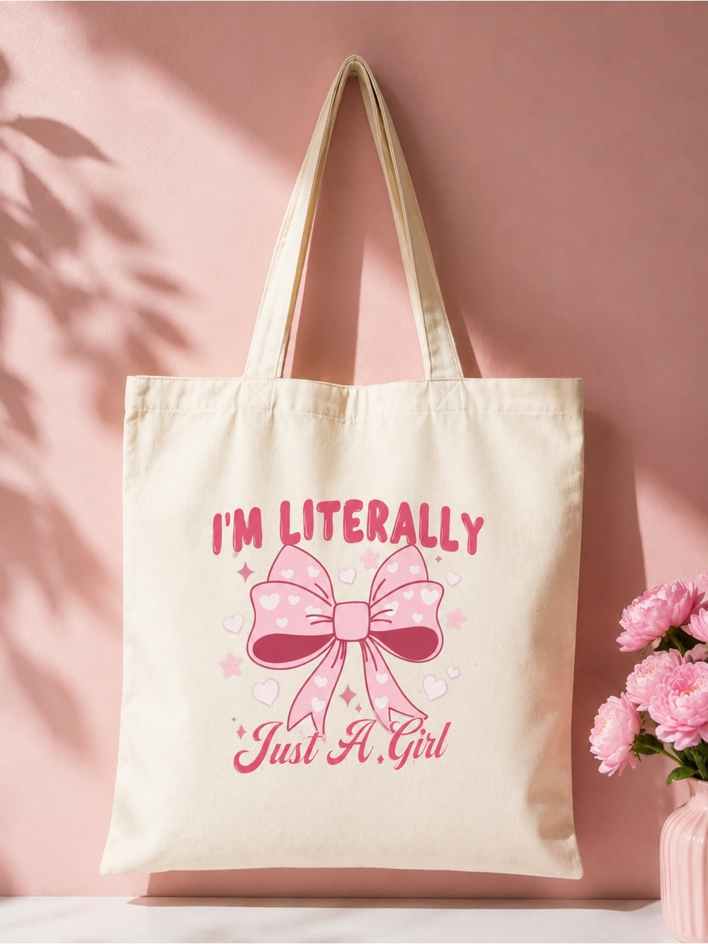 & Other Stories Cream Canvas Tote with Pink Bow Graphic